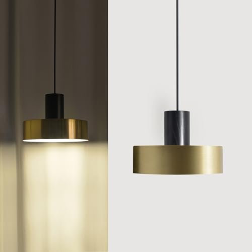 ouglres Hängelampe Gold,Lampe Wohnzimmer Hängeleuchte Holz,ø25cm Metall Lampenschirm Hängelampe,E27 Industrie Pendelleuchte 1 Flammig Für Küche,Esszimmer,Bar,Höhenverstellbar,Schlafzimmer Lampe