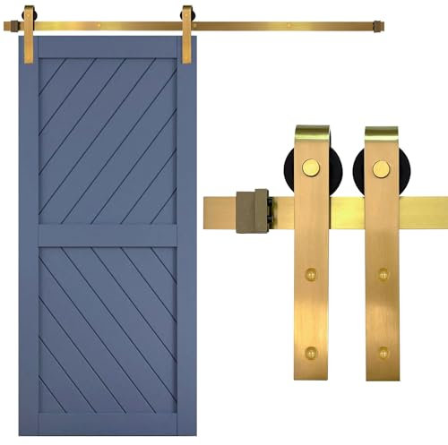 Rio Salto Gold Barn Door Hardware Kit Length 4ft 11in or 59 Sliding Door Hardware Modern Interior Gold Barn Brushed Brass Luxury Panel Hardware - 4ft 11in - NO Door