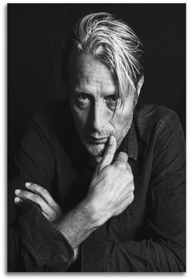 Zyfene Mads Mikkelsen Schwarz-Weiß-Poster, dekoratives Gemälde, Leinwand, Wandkunst, Wohnzimmer, Schlafzimmer, 30 x 45 cm