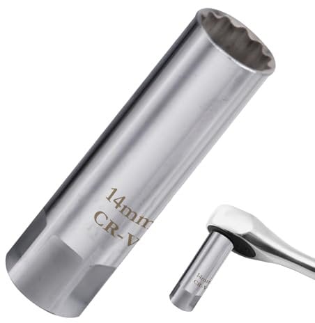 ALIDOU 14mm Spark Plug Socket, 12 Point Thin Wall Spark Plug Removal Tool with 3/8 Inch Drive, Swivel Magnetic Removal Installer Tool Compatible with BMW Mini Nissan Mercedes