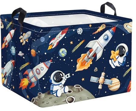 HUUMONSS Groß Wäschekorb Wasserdicht Aufbewahrungskorb für Kinder, 36L | Aufbewahrungsbox mit Stoff, Kleidung Spielzeug Buch Decke, Junge Kinderzimmer Schlafzimmer Badezimmer Waschküche, Weltraum