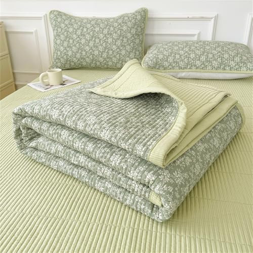 Highdi Multipurpose Tagesdecke Blumenmuster Doppelbett Kingsize Tagesdecken, Weiche Kuscheldecke Gesteppt Bettüberwurf, Reversibel Leichte Bettüberwurf, für Bett und Sofa (Grün,200x230cm)