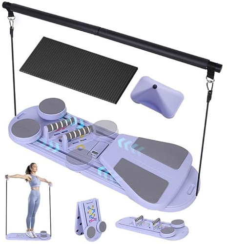 FitRepa Pilates Reformer Machine Foldable Pilates Board Set at Home, Automatic Rebound Ab Roller Board for Men and Women - Ideal for Core Strength and Abdominal Training (Purple)