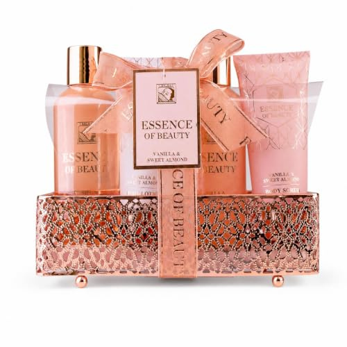 Accentra Set da bagno SALSA ESSENCE OF BEAUTY per donne in cestino, con gel, schiuma da bagno, lozione corpo, esfoliante, fragranza Vaniglia e Mandorla, regalo di lusso per donne