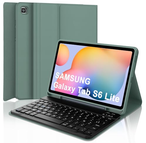 AZERTY - Cover tastiera per Samsung Galaxy Tab S6 Lite 10.4 2024/2022/2020, tastiera Bluetooth magnetica staccabile, con porta matita per Samsung Galaxy S6 Lite 10.4 pollici, verde scuro