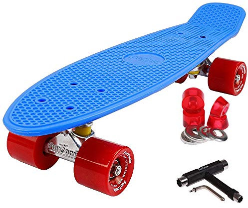 FunTomia 57cm Mini-Board Skateboard mit oder ohne LED Leuchtrollen inkl. Aluminium Truck, ABEC-9 Kugellager und T-Tool (Blau)