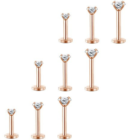 MODRSA 2-4mm Kalr Runde CZ Tragus Piercing 16G Lippenpiercing Medusa Labret Piercing Helix Ohr Piercing 6-10mm 9 Stück