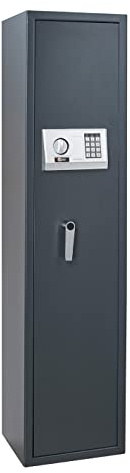 THIRARD - Armoire à Fusils Cardiff - Fermeture Électronique à Code - Acier - Capacité 5 Fusils et Coffret Munitions - Verrouillage 4 Pênes de Ø20 mm - 1450 x 350 x 300 mm - Gris