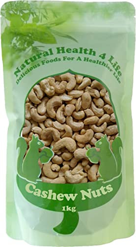 Natural Health 4 Life Whole Raw Cashew Nuts 1kg – Plant-Based, Vegan, Gluten-Free Raw Nuts – High in Protein – Ideal for Cooking, Baking and Snacking – Packed in Resealable Pouch (1 Pouch)