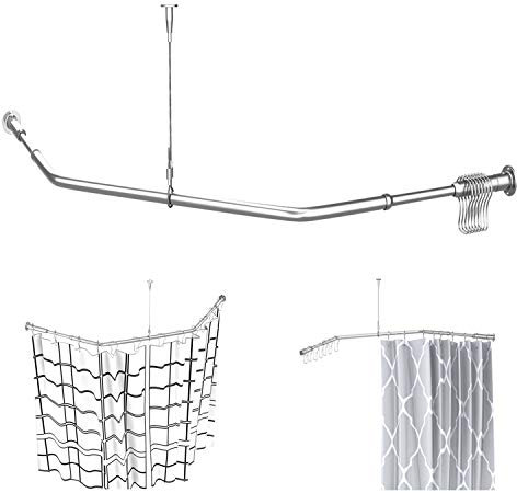 Quany Life Eck-Duschvorhangstange – 304 Edelstahl mit Deckenstütze, für Badezimmer, Badewanne, Bekleidungsgeschäft, privater Raum (61 x 76,2 x 61 cm)