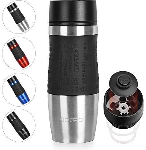 Opard Travel Mugs for Hot Drinks 360°Drinking Lid Double-Walled Vacuum Insulated Stainless Steel Coffee Cup, 350ml (Silver)