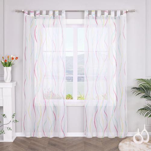 SCHOAL Transparente Gardine Schal mit Schlaufen Modern Vorhang Voile Wellen Muster 1 Stück BxH 140x225cm Bunt