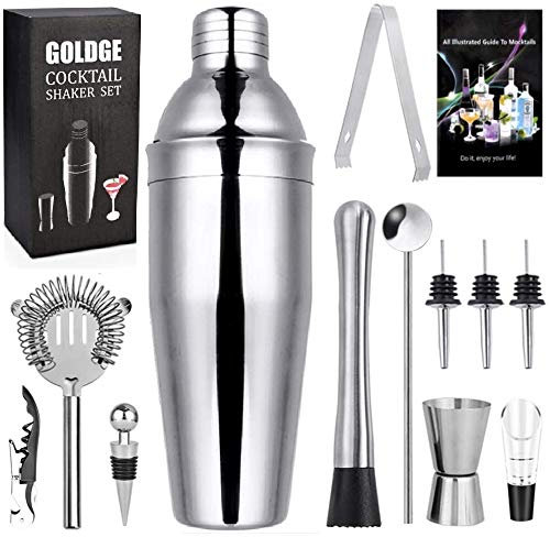 Goldge Coctelera para Cócteles, 12Pcs Profesional Barman Cocteleria 750ml Juego de Herramientas de Barra de Acero Inoxidable Ideal para Bar, Hogar Mezclar Bebidas