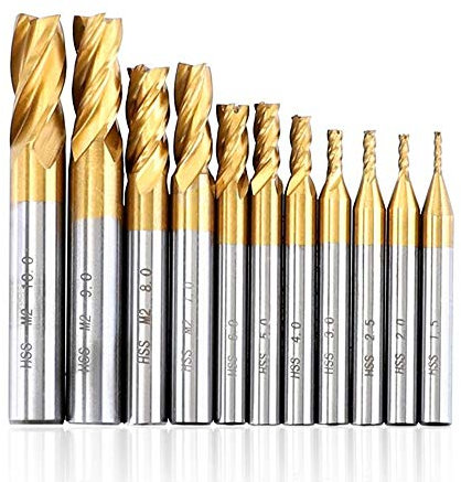 TOPPROS Lot de 10 forets à 4 cannelures en carbure de tungstène HSS CNC à tige droite pour bois, aluminium, acier, titane