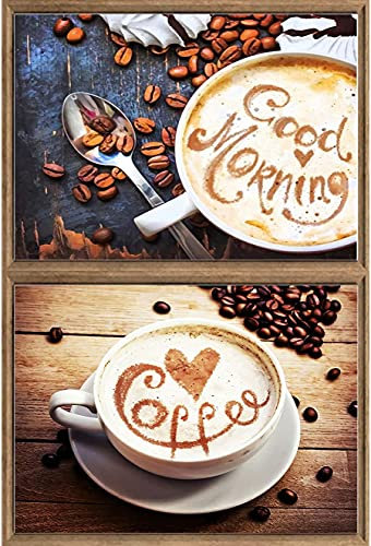 Ziiajune 2 Pack 5D Diamond Painting Set Zubehör Kaffee, DIY Diamant Stickerei Malerei Kits Tasse, Strass Stickerei Bilder Vollrundbohrkristall Crystal für Home Wand Und Eingang Dekorationen 30x40cm
