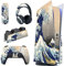 PlayVital Autocollant Protection pour ps5 Manette,Sticker Skin pour ps5 Habillages Console Standard & Télécommande & Station de Charge & Casque-Grande Vague Double Face