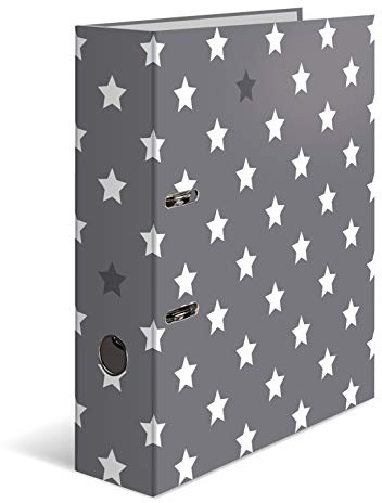 HERMA Ordner A4 Sterne Grau Weiß Set, 10 Stück, 7 cm breit, Kinder Ringordner mit Stern Motiv, bunter Aktenordner mit Innendruck für Jungen und Mädchen