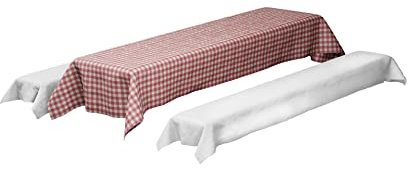Sensalux Bierzeltgarnitur 1 Tischdecke (1,18 x 2,5m, KARO) und Zwei weiße Bankauflage (0,55 x 2,5m) aus stoffähnlichem Vlies, Standard 100 by Oeko-TEX, Party, Hochzeit
