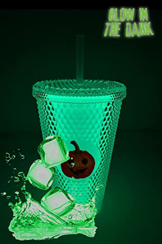 Nadia's Little Treasures Glow in The Dark Halloween/Gaming Studded Tumbler Straw Lid - Plastic Double Walled Cup for iced Coffee, Water, Slush or Smoothies - Cold Drinks only (16OZ / 470 ml)