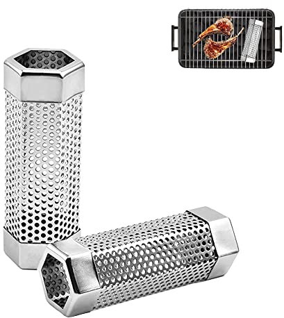 QIUMING Pellet Smoker Tube Accessories Smoke Generator Stainless Steel Smoker Box BBQ Rustproof Smoker Box Räucherbox aus Edelstahl für Gasgrills, Holzkohlegrills und Elektrogrills (15 * 5cm)