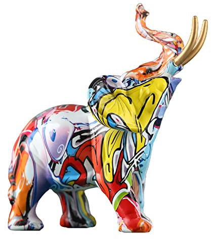 26,4 cm hoch, kreative Graffiti-Elefanten-Figuren, Kunstharz, Bunte Elefantenstatuen, Heimdekoration, Elefantenstatue, geeignet zum Befüllen von Raumdekoration im Wohnzimmer, Schlafzimmer, Büro