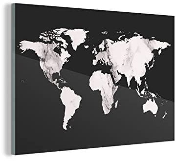 Glasbild Glasfoto Wandbild Bilder Deko 60x40 cm Weltkarte - Marmor - Weiß