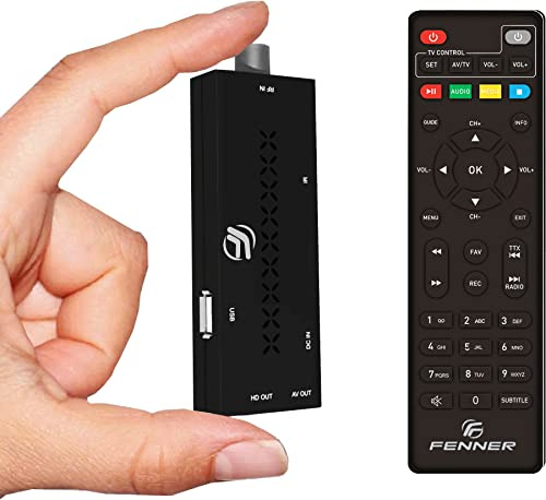 Decoder DVB-T2 HD 1080p MINI STICK cavo HDMI INCLUSO, SINTONIZZAZIONE AUTOMATICA,1 telecomando per TV e Decoder, Digitale terrestre 2024 HDMI HEVC Main 10 Bit H265 DOLBY-DIGITAL+ (GX3 Mini-Stick)
