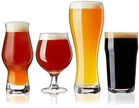 True Beer Glasses Gift Set, Durable Clear Tasting Kit for IPA, Belgian Ales, Wheat Beers, Stouts, Porters, Perfect for Beer Lovers, Home Bar, Birthday Gifts for Men, Set of 4
