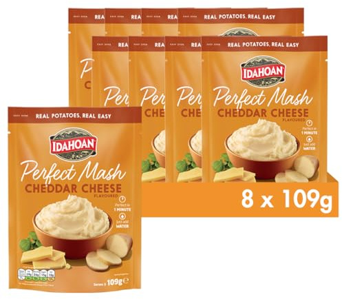 Idahoan Perfect Mash Cheddar Cheese - 8 Sachets Inside - 109g Each - Instant Mash Potato, Perfect in 1 Minute, Product of USA