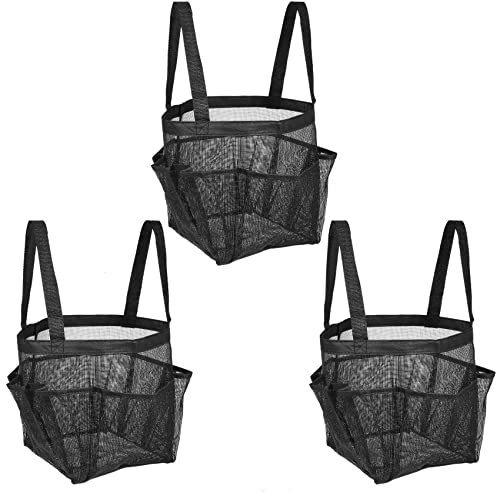Cusstally 3 x tragbare Dusche, Netz, Dusche, zum Trocknen, Badetasche und Toilette, Organizer, 9 Fächer, Griffe für Doppelkollege, Schlafen, Reisen, Fitnessstudio & Camping, Schwarz
