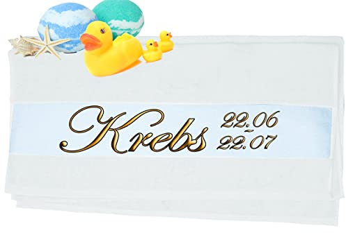 Print Deluxe Handtuch mit Sternzeichen personalisiert Bedruckt| Duschtuch, Badetuch, Saunatuch, Sporthandtuch| Frottiertücher |Geburtstag persönliches Geschenk Idee | Größe:70x140cm (Krebs, Weiss.)