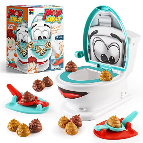 deAO Poop Catapulte, Jouet Créatif de Toilette, Jeu de Caca, Comprend 1 Cuvette de Toilette, 2 Lanceurs de Dextérité,12 Cacas en Plastique Souple,Cadeau Enfant Adulte