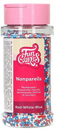 FunCakes Nonpareils Rot-Weiß-Blau: Kuchenstreusel, großartiger Geschmack, perfekt zum Dekorieren von Kuchen. 80 g.