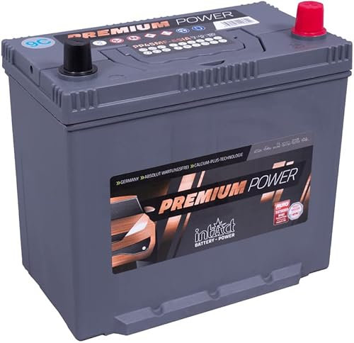intAct Premium Starterbatterie 12V 45Ah 390A - Autobatterie mit 30% mehr Startleistung und Schnellladetechnik - auslaufsicher und wartungsfrei - Maße (LxBxH): 237x127x225mm, Pluspol rechts
