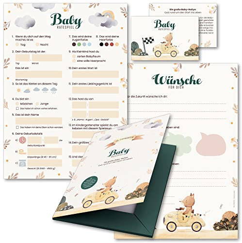 20x Babyparty Ratespiel, DIN A5 Karten zum Ausfüllen, Babywette Tippkarten Junge Mädchen Babyshower Geschenk