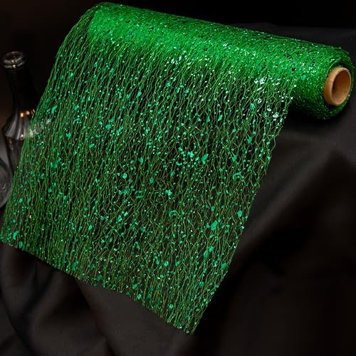 O-STOREYA Tischläufer Grün, 29cm x 3m Dekostoff leicht schimmernd für Alltag, Dinner & Feste