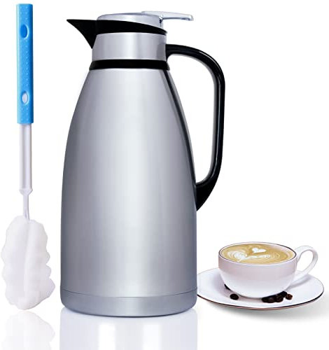 Thermoskanne 102 OZ, KTQUICK Doppelwandige Vakuum Thermo Kaffeekanne, 3 l großes Fassungsvermögen, geeignet für große Familien und kleine Partys, Silber