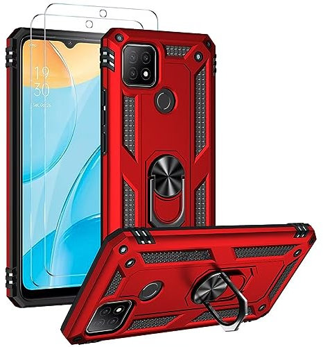 FMPCUON for iPhone 5S Case and 2 Tempered Glass Screen Protector,Ring Holder Shockproof Tough Protective Silicone TPU Armour Phone Cover, Red