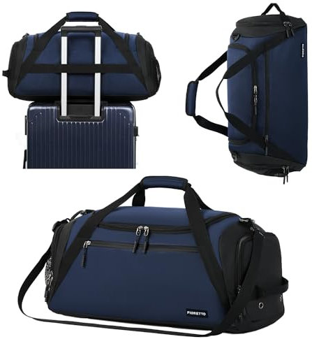FIORETTO 43L Sporttasche & Reisetasche für Damen und Herren, mit Schuhfach & Nassfach, Wasserdicht Tasche für Trainingstasche, Gym, Travel, Schwimmen, Sauna, fußball Navy blau