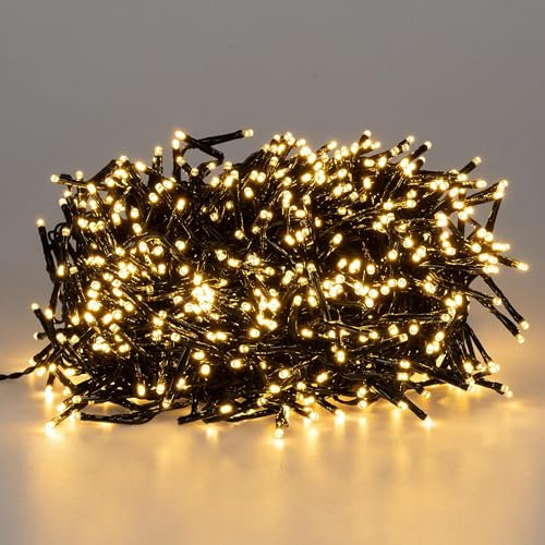 ECD Germany LED Cluster Lichterkette 1,4 m 192 LED Warmweiß, batteriebetrieben, Timer & 8 Modi, Innen/Außen, Weihnachtsbeleuchtung Weihnachtsbaum Büschel Lichterkette Büschellichterkette Büschelkette