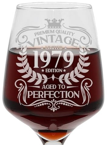 Always Looking Good Calice da vino con incisione Aged to Perfection, regalo per 46° compleanno vintage 1979 Aged to Perfection, grande bicchiere da vino inciso per 46 anni, 400 ml