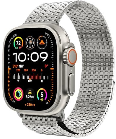 LULULOOK Cinturino Magnetico per Apple Watch Ultra 2 49mm - Acciaio Inossidabile Ultraleggero, Estetico e Resistente (Titanio)