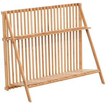 Spetebo Escurreplatos de Madera de Bambú para Vajilla - 60 x 29 cm - Plegable - Escurridor de Platos - Estante para Platos