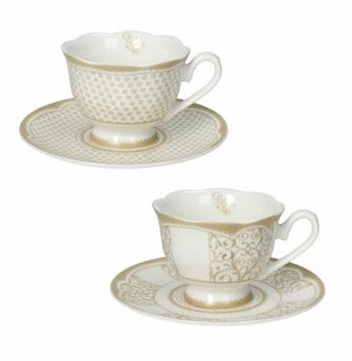 BRANDANI Set 2 Tazzine Caffè Bianco e Oro Golden Eye In New Bone China 51201