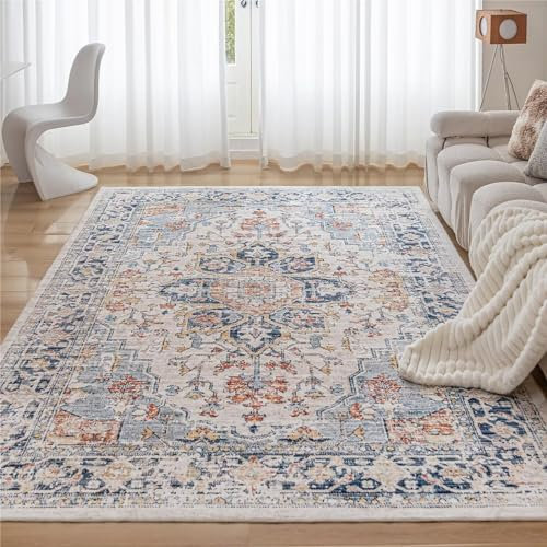 CHOSHOME Waschbarer Teppich Wohnzimmer Vintage Kurzflor Teppiche rutschfest Kunstwolle Boho Groß Orientalischer Teppich für Schlafzimmer 200x290CM Mehrfarbig