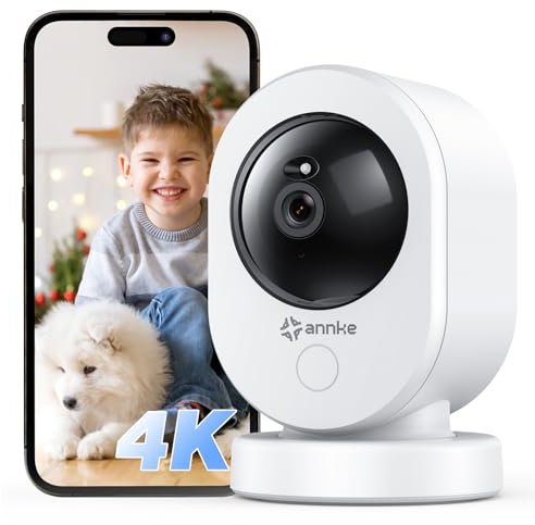 ANNKE 4K WLAN Überwachungskamera für den Innen, 8MP 2,4/5 GHz WLAN Nachtsicht Indoor Hundekamera, Bewegungserkennung, 2-Wege-Audio, Cloud & SD Kartenspeicherung, für Babys/Haustiere-Crater Reno