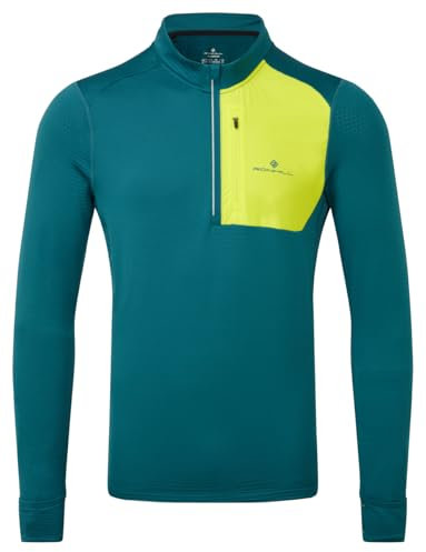 RONHILL Running, Men's Tech Winter 1/2 Zip, Deep Teal/Acid, L