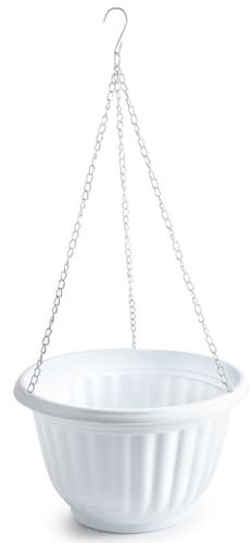 Acan Tradineur - Maceta Redonda Colgante de plástico, Tiesto, macetero, Recipiente para Plantas, Flores, balcón, terraza, hogar, Fabricada en España (Blanco, 25 x 15 cm)