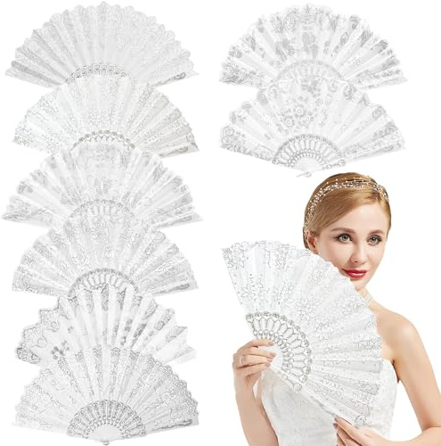 8 Stück Fächer Hochzeit Fächer Handfächer Hand Fan Fächer Weiß Faltfächer Geeignet für Hochzeit Abschlussball Party Requisiten Dekoration Geburtstag Halloween Ausgedehnt 42,5 cm Geschlossen 23 cm