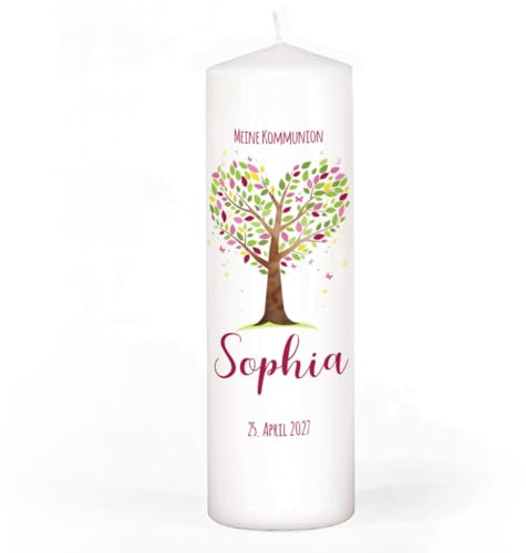 Striefchen® Wachskerze für Taufe, Kommunion und Co. in 4 Größen, Motivauswahl (Lebensbaum rosa-violett, 20 cm (H))